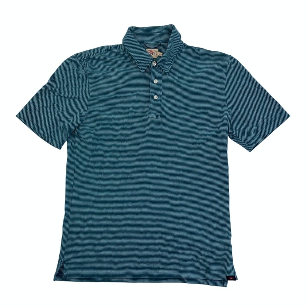 Faherty Mens Micro Stripe Polo Shirt Teal Blue Cotton Modal Stretch Size M